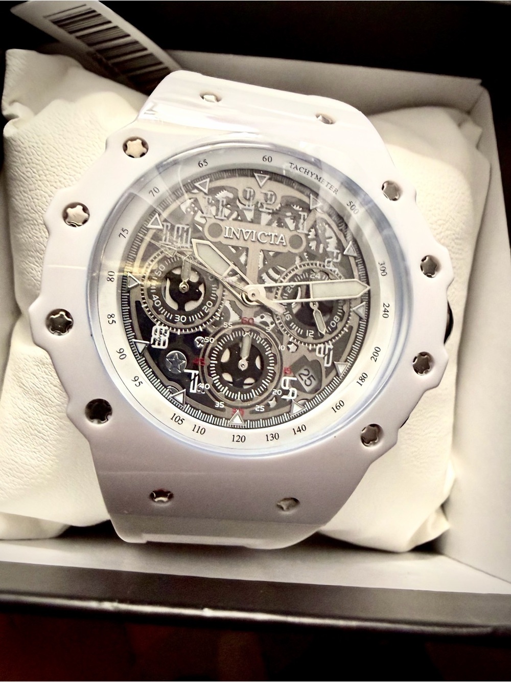 Invicta White Silicone Strap Watch with Brushed Steel Buckle